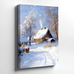 Wall Art Winter Snow Cabin Landscape Print Rustic Farmhouse Cottage Home Decor