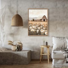 Framed Canvas Wall Art Rustic Barn Daisy Field Print Country Landscape Poster…