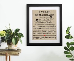 Framed 2nd Anniversary Burlap Print Gifts for 2nd Wedding Anniversary Keepsake G