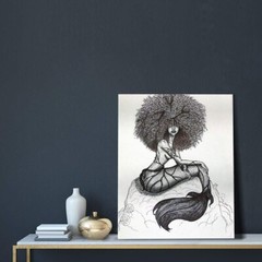 African American Mermaid Wall Art Canvas Black Mermaid Girl Pictures Painting