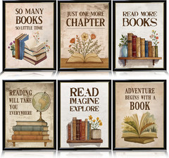 Reading Posters Classroom Decor – 6 Pcs Vintage Motivational Posters for Classro
