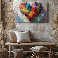 Colorful Abstract Heart Canvasexpressive Multicolor Brushstroke Art Wall Art