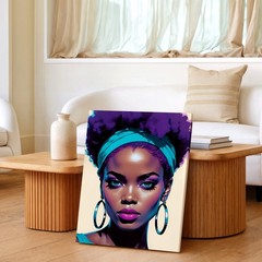 Wall Art African American Woman Portrait Canvas Print Purple Afro Modern Decor