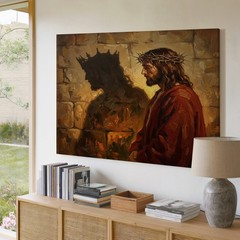 Jesus Christ with Crown of Thorns Shadow Wall Art Canvas Print Religious Decor