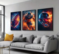 Black Framed Football Wall Art Graffiti Rugby Gaming Cool Sports Theme Pictur…