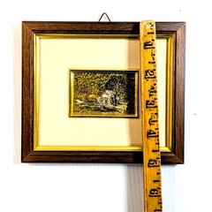 Vintage 70s Gold Foil Etched Landscape Wall Art Framed Set of 2 Nature Scenes