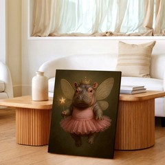 Wall Art Cute Fairy Hippo Princess Print Pink Tutu Crown Whimsical Animal Decor