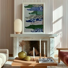 Japandi Alligator Wall Art Print Green Blue Animal Poster Modern Nature Decor