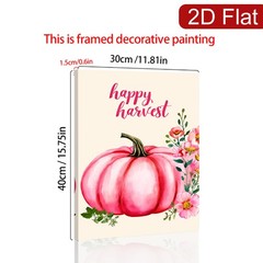 Pink Pumpkin Happy Harvest Canvas Wood Frame Wall Decor Gift