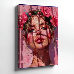 Wall Art Abstract Woman Portrait Pink Floral Crown Canvas Print Modern Decor