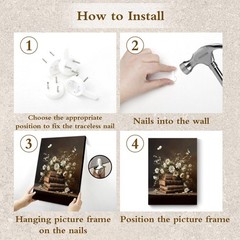 EOBTAIN Vintage Floral Canvas Wall Art for Bathroom White 16″L x 12″W, Brown