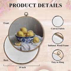 Lemon Chinoiserie Round Wall Art Decor Framed, Blue and White Chinoiserie Bow…