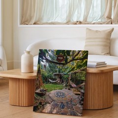 Bohemian Garden Patio Canvas Wall Art Hammocks Outdoor Relaxation Decor Print