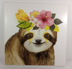 Sloth Tropical Halo Marmont Hill Acrylic Framed Print 12″ x 12″ Stupell Pretty