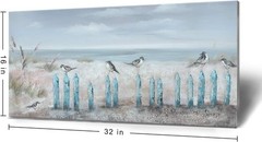 Framed 32» Seabird Oil Painting – Ocean Beach Wall Decor for Living Spaces