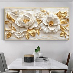 White Flower Golden Tree Wall Art Floral Canvas Poster Canvas Painting Print Art