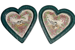 Vintage MCM Homco Heart Wall Hanging Birds in Nest Cottagecore 1987 Set of 2