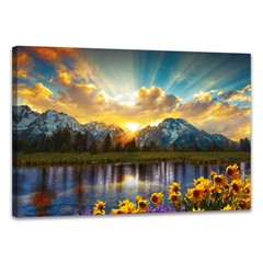 Grand Teton National Park Wall Art Sunflower Landscape Canvas Mountain Artwor…