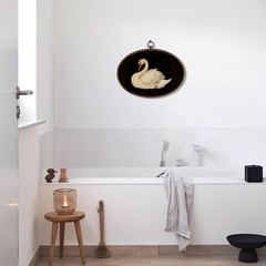 Vintage Swan Oval Framed Wall Art, Rustic Animal Swan Prints Canvas Art Paint…