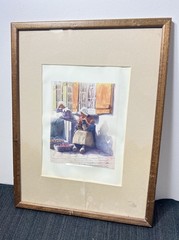 Antique 1912 Mortimer Menpes Print «On the Quay at Pont-Aven» France Framed