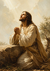 Divine Light – Jesus Christ Praying Luminous Canvas Wall Art 🙏