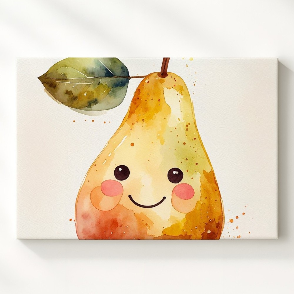Whimsical Pear Canvascute Watercolor Fruit Art Wall Art