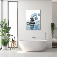 Spa Bathroom Wall Art Blue Orchid Flowers and Zen Stones on Zen-3 18″L x 12″W