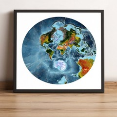 World Map, Stereographic Projection World Map, Framed World Relief Map