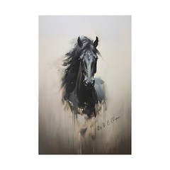 Black Horse Canvas Sketch Painting Print Animal Wall Picture, By Daz Art Gallery