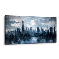 New York City Wall Art, Modern Urban Abstract Large Artwork, Moon Night Lands…