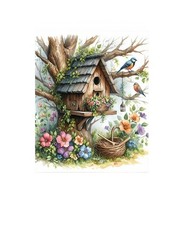 16×20 Floral Birdhouse Canvas Print Wall Art