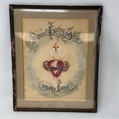Vintage Sweet Heart of Jesus Bleeding Heart Watercolor