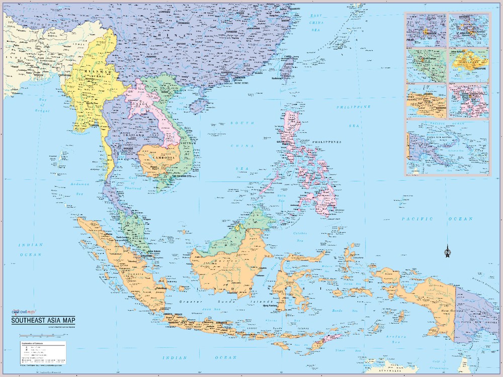Cool Owl Maps South East Asia Region Wall Map Poster – Laminated 32″x24″