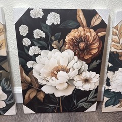 Set of 3 Neutral Floral Canvas Wall Art Modern Farmhouse Botanical Decor