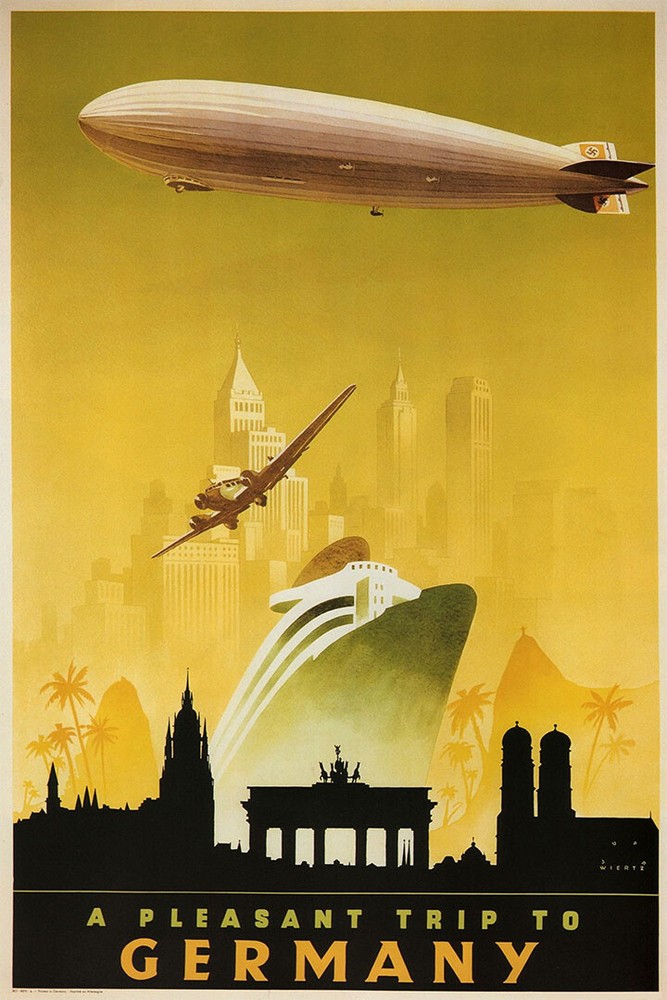 1930s A Pleasant Trip To Germany Vintage Zeppelin Travel Wall – POSTER 20″x30″
