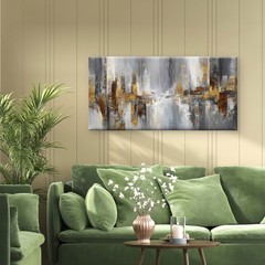 Abstract Black White Golden Beige Brown Unframed Canvas Painting for Living