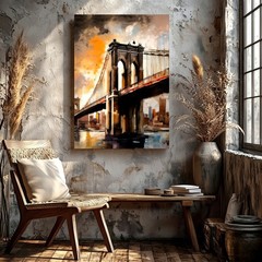 Wall Art Brooklyn Bridge Abstract Cityscape Canvas Print Urban Landscape Decor