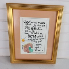 Wendy Gould God Made Man First Horse Print Framed Signed 1992 9.»x11″ Gold Frame