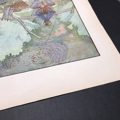 Vtg Tommy Titmouse Boy Fishing Bridge 1910s Mother Goose Print Wall Art 9×12″