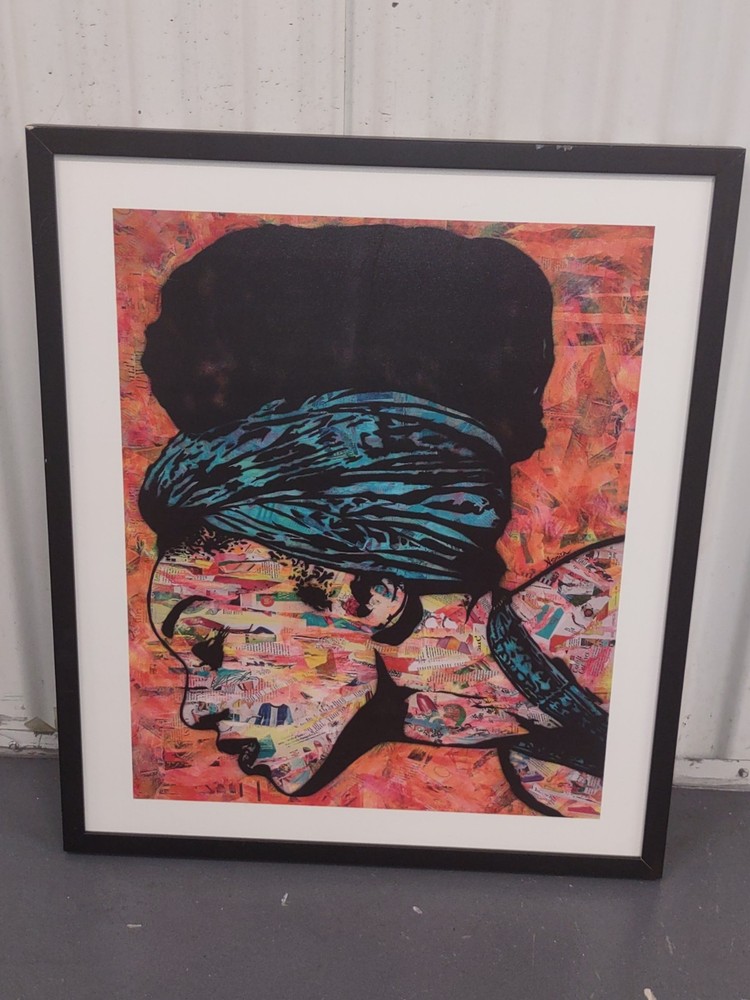 Asmith Abstract Portrait Woman Headwrap Framed Vertical Multicolor Paper Print