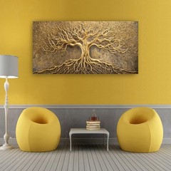 Abstract Textured Gold Tree Canvas Painting Wall Art Mural ,DIY Framed 24″x48″