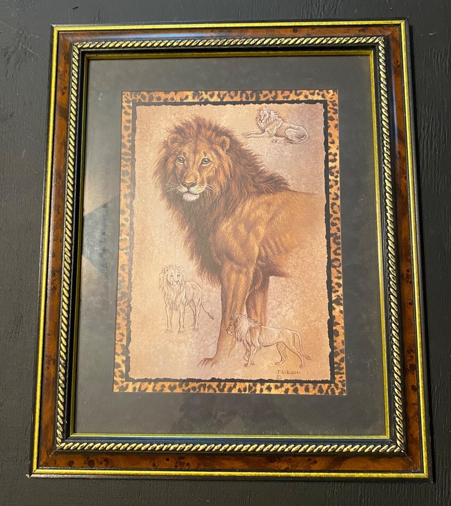 Home Interiors And Gifts Large Framed Lion Print 17 X 14 X 1 Made in USA