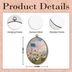 Americana Decor, Vintage Wildflower Patriotic Flag Oval Wall Art Framed, Vint…