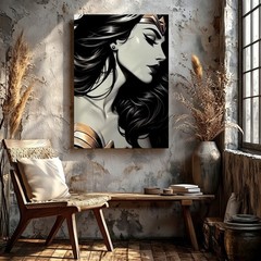 Canvas Warrior Woman Figure Portrait Black Hair Magical Home Aesthetic Decor