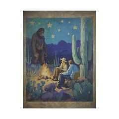 CAMPFIRE BIGFOOT Western Celestial Wall Art, Sasquatch Camping Cactus Star Decor