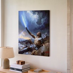Warrior�S Last Stand Canvasepic Battlefield With Glowing Sword And Storm Wall