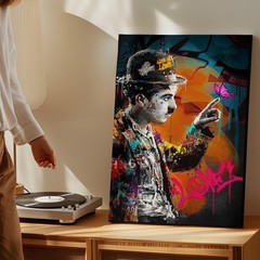 Urban Street Art Canvas Wall Art Young Man With Hat And Butterfly Graffiti Print