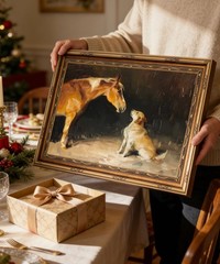 Gold Framed Wall Art Vintage Horse and Dog Wall Art Country Farmhouse Animals…