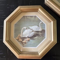 Vintage Homco/Home Interiors Swans Pictures-Set of 2 – Hexagon Brass Look Frames