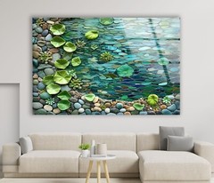 Mint Green Flower Petals Glass Wall Art